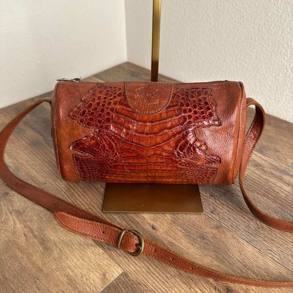 IL BISONTE Genuine Crocodile Skin Crossbody Bag Brown Made In‎ Italy Handmade